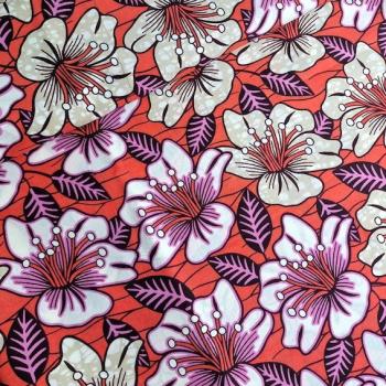 Afrikanischer Wax Print Stoff Baumwolle ORANGE RETRO FLOWERS